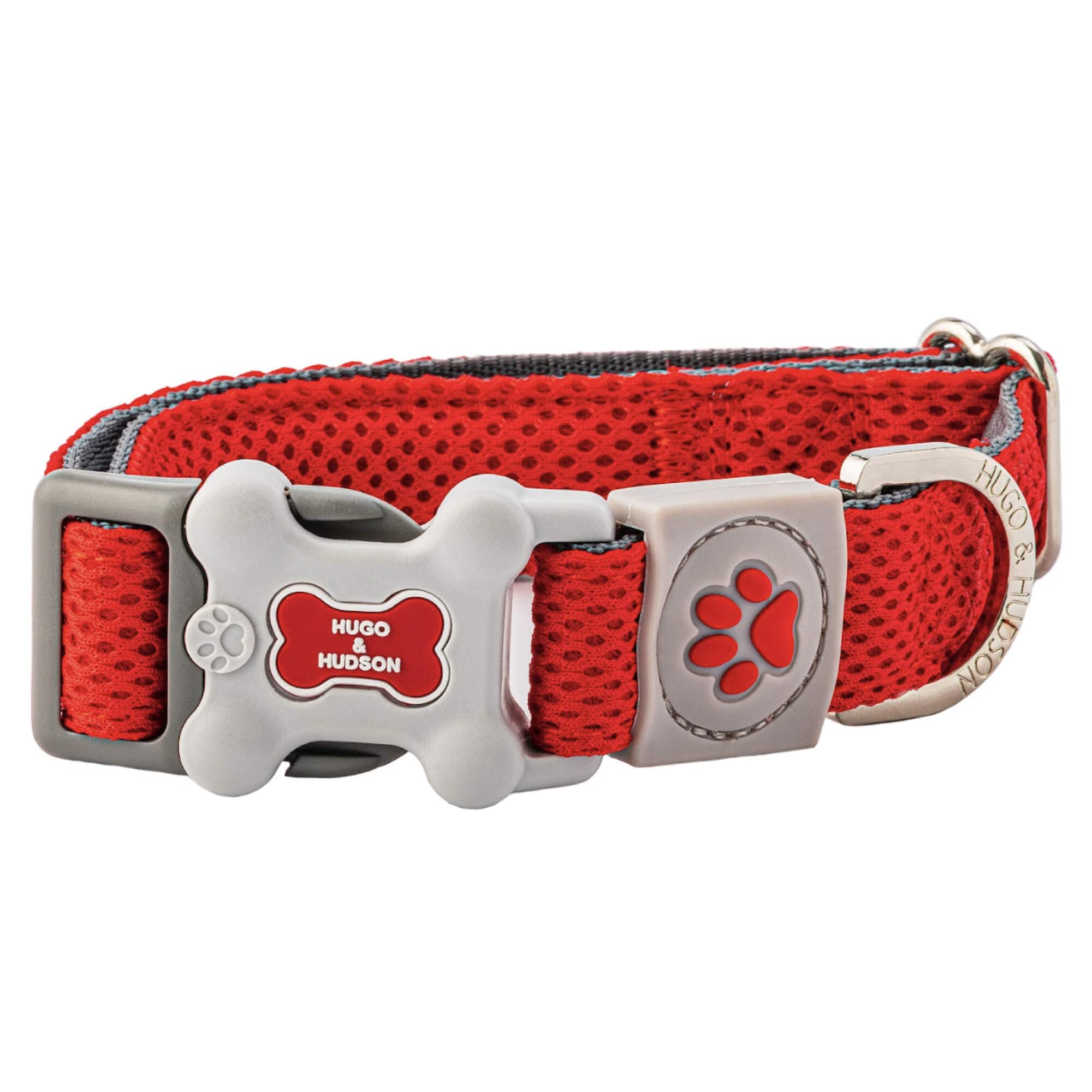 HUGO & HUDSON Dog Collar with Quick Release Safety Buckle and Quick Dry Mesh Fabric, Red, XS