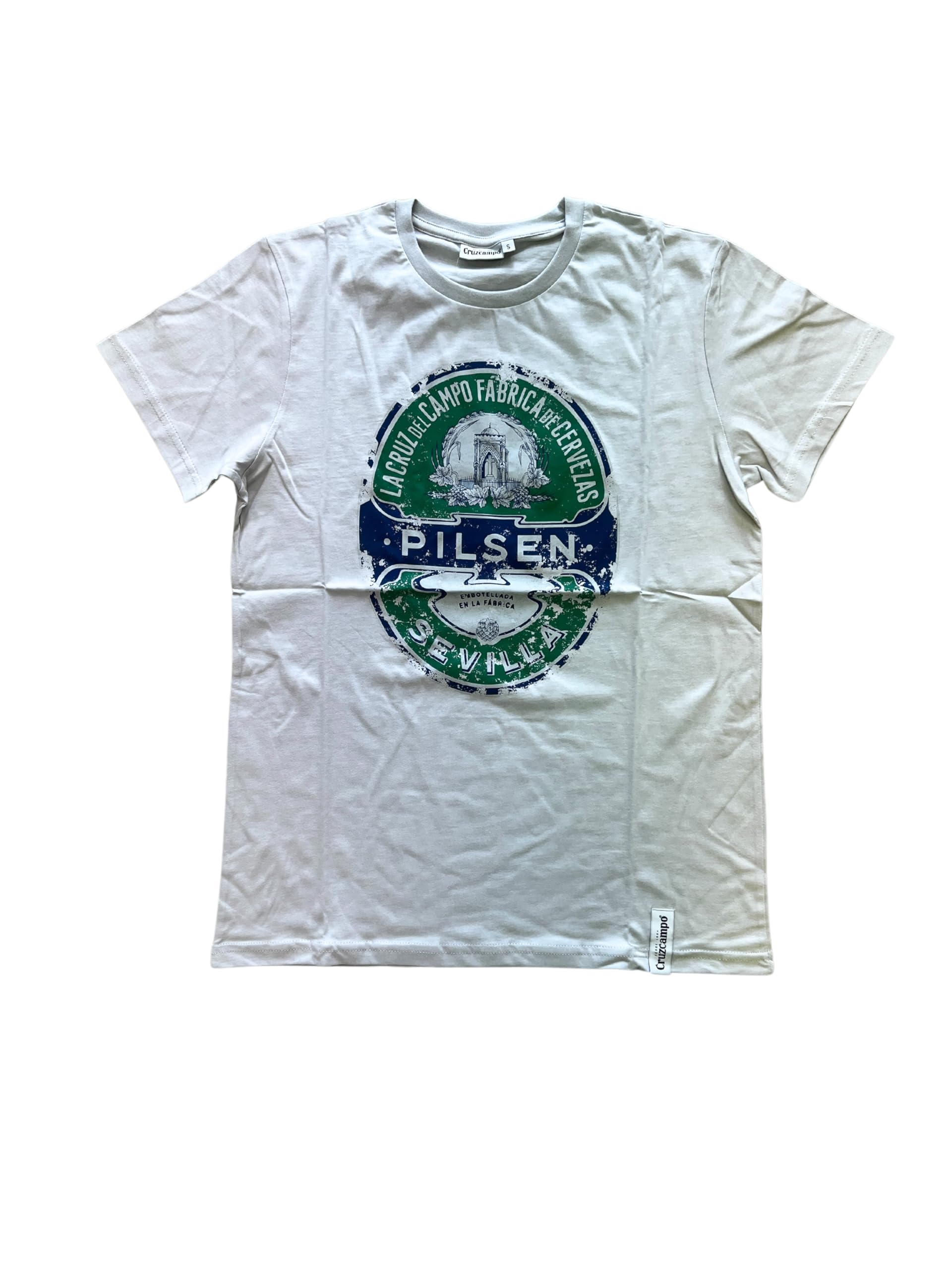 Cruzcampo Pilsen Pearl Man Crossover T-Shirt Men, mens, T-Shirt, 0634438487500, Pearl, XS