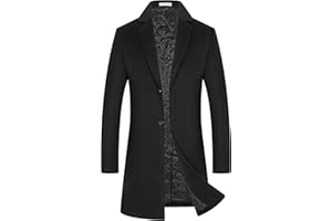 BOJIN Mens Trench Coat Wool Blend Top Pea Coat Winter Long Single Breasted Classic Stylish Business Overcoat