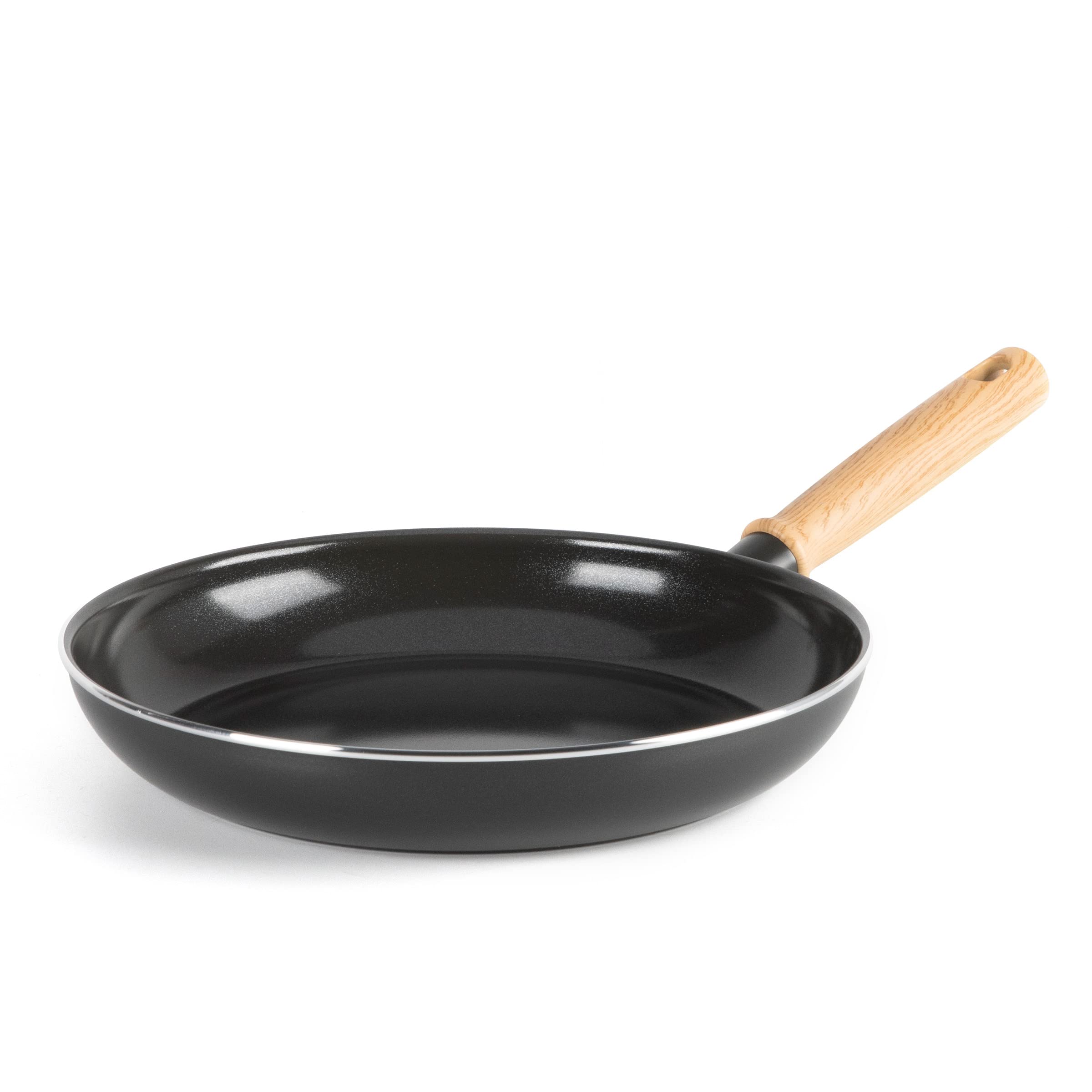GreenChef Vintage Healthy Ceramic Nonstick 26 cm Frying Pan Skillet, Wood Inspired Handle, PFAS Free, Induction Suitable, Oven Safe up to 160˚C, Grey
