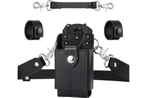 abcGoodefg Leather Radio Holster Set, Firefighter Radio Strap and Holder, Anti-sway Strap, Compatible with Motorola APX Series - for Firefighters, EMT, Police (Black)