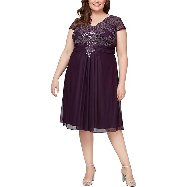 tadashi shoji Mサイズ　6 Tadashi Shoji Lace V-Neck Short Puff Sleeve Tiered A-Line