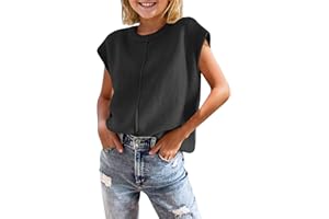 Virmoku Girls Summer Cap Sleeve Tops Cute Casual Crew Neck Loose Knit Lightweight Teen Sweaters Fashion Pullover Tops