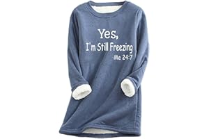 SRIPER Thermal Long Sleeve Shirts for Women Yes Im Cold Warm Sweatshirt Crewneck Thermal Shirts for Women