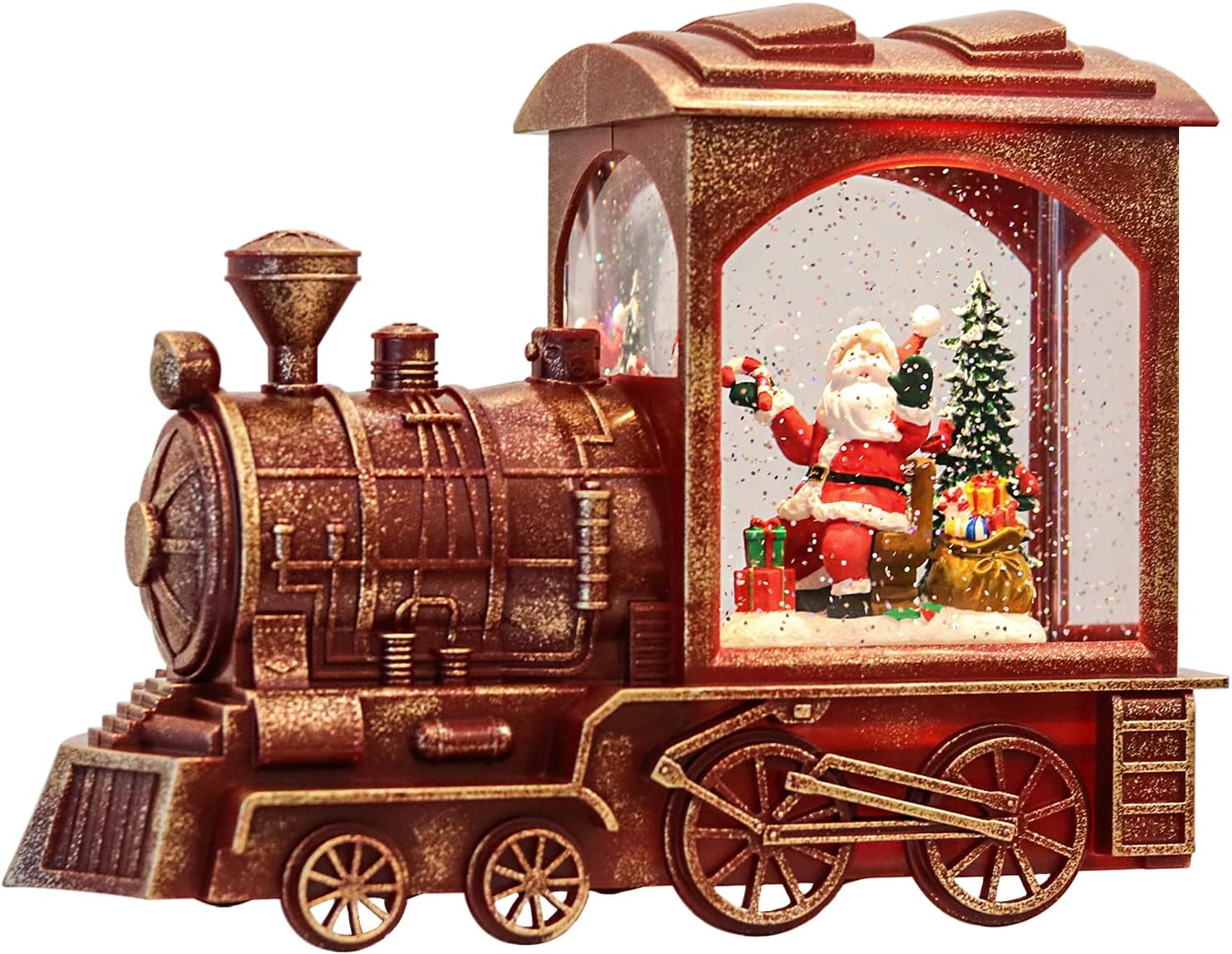 Snow Globes - Eldnacele Singing Christmas Train Snow Globe with Music & Timer, Lighted-up Battery Operated Glittering Lantern for Christmas Table Centerpiece Decoration and Gift- Santa