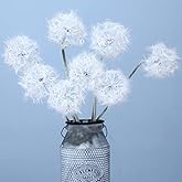 TOPIA Artificial Dandelion Flowers Lovely Faux Dandelion Flowers for Home Decoration (8 Pcs) (White)