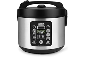 Aroma Housewares ARC-1120SBL SmartCarb Cool-Touch Stainless Steel Rice Multicooker Food Steamer, Slow Cooker with Non-Stick Inner Pot and Steam Tray, 20-Cup(cooked)/ 5Qt, Black
