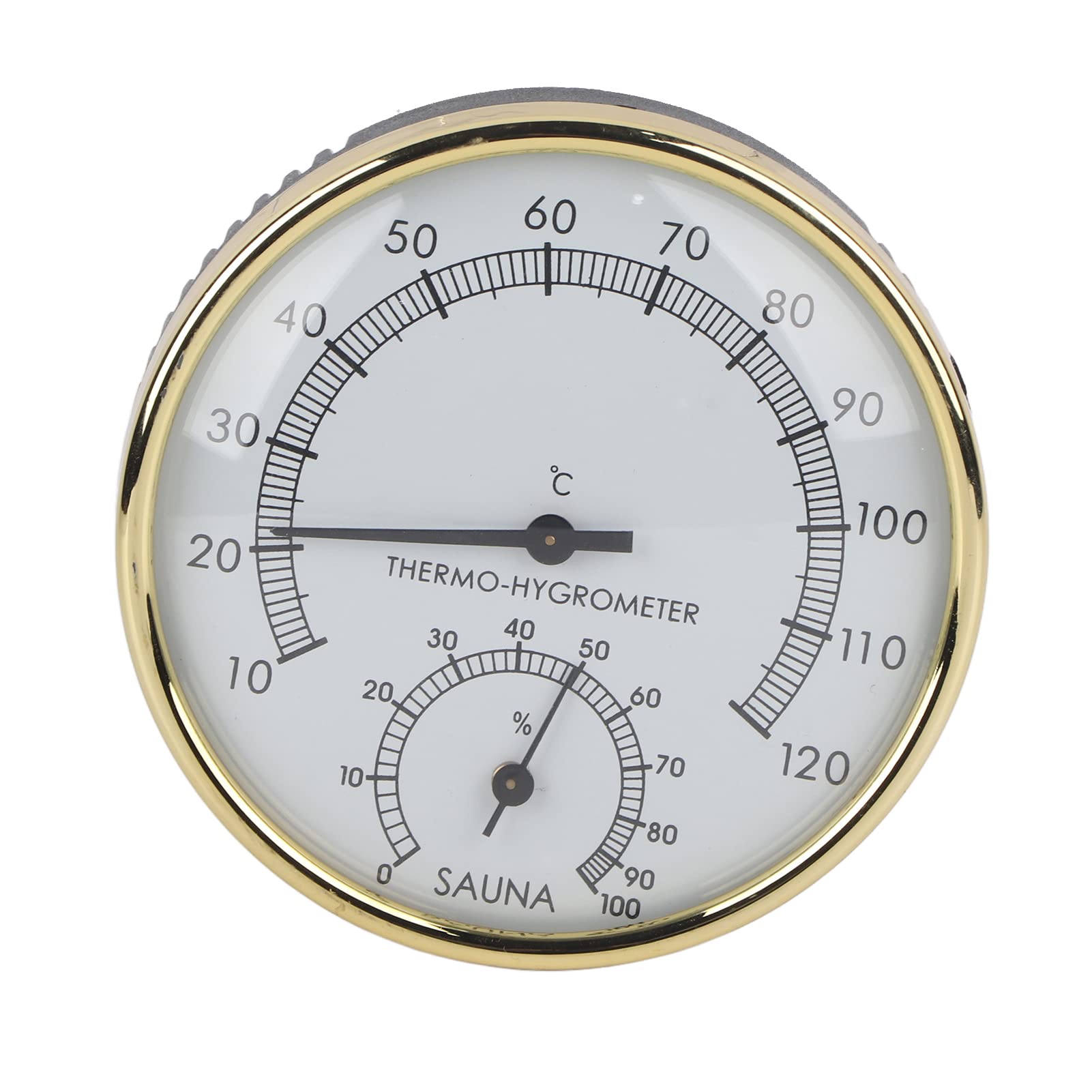 Metal Dial Indoor Thermometer Hygrometer, Wooden Tray Hygro-thermometer for Workshops Schools Markets Warehouses and Sauna Room
