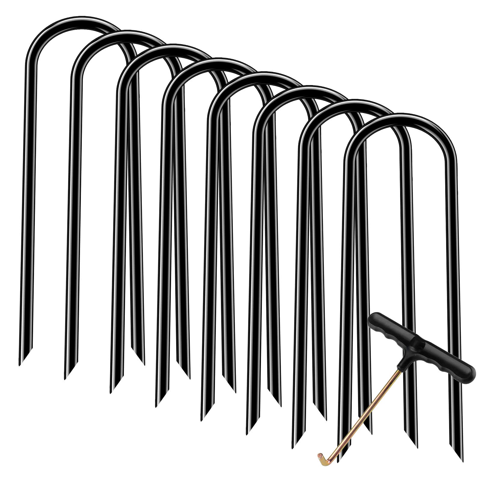 Trampolines Wind Stakes Heavy Duty U Type Sharp Ends Safety Ground Anchor Galvanized Steel for Soccer Goals, Camping Tents and Huge Garden Decoration (Black 8pcs)