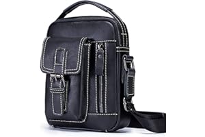 HEBETAG Leather Shoulder Messenger Handbag for Men Business Travel Outdoor Crossbody Pack Casual Pouch Briefcase Hand Bag Daypack