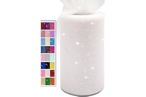 ABLEME DECO Glitter Tulle Fabric Rolls, 6 Inch 50 Yards (150ft) Sparkling Spool Ribbon Sequin Netting for Tutu Skirt Gift Wrapping Wedding Party Decoration (White)