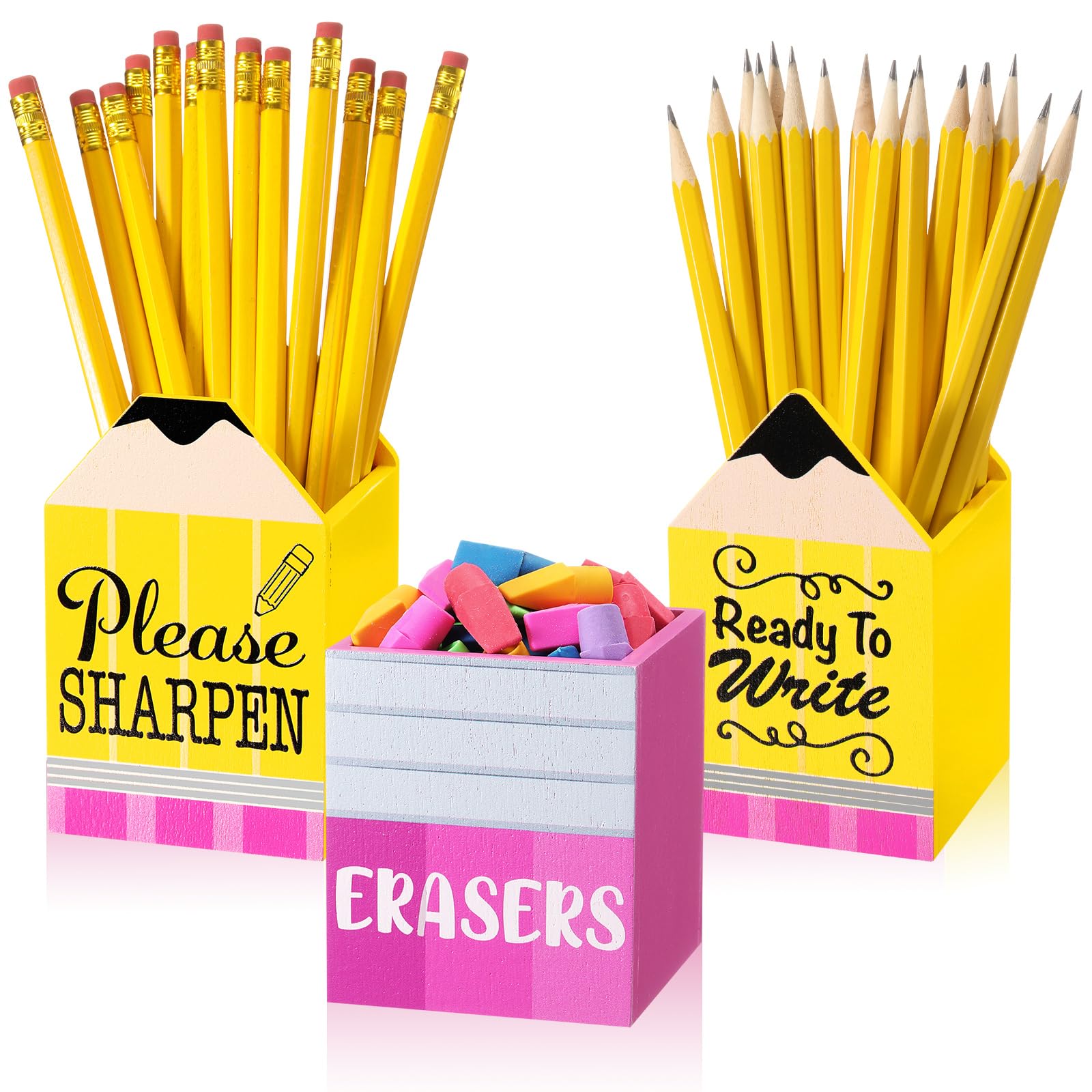 Photo 1 of Gilprop 3 Pcs Sharp and Dull Pencil Holder Eraser Buckets Wooden Shaped Dispenser Finished Pen Holder No DIY for Back to School Teachers Classroom Management(Classic)