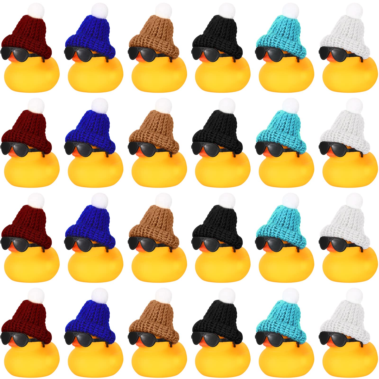 24 Pcs Mini Rubber Ducks in Bulk with 24 Sunglasses and 24 Hats, Yellow Small Mini Ducks Bathtub Toys Bath Toy for Cruise Baby Shower Kids Gift Holiday Birthday Party Favors