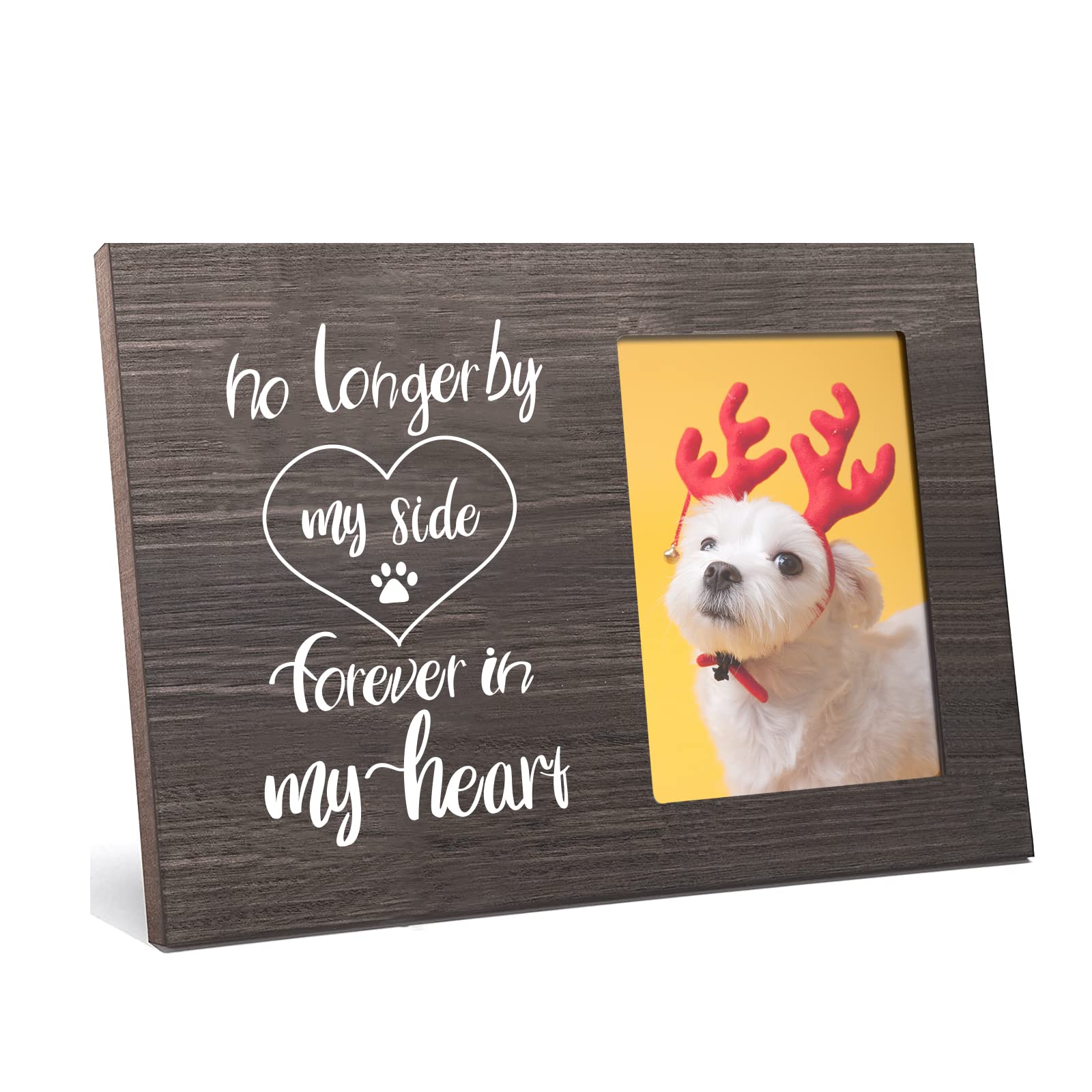 FINGERINSPIRE 15x10cm Pet Memorial Picture Frame Natural Wood Photo Frame Rectangle Frame with no longer by my side, forever in my heart Words