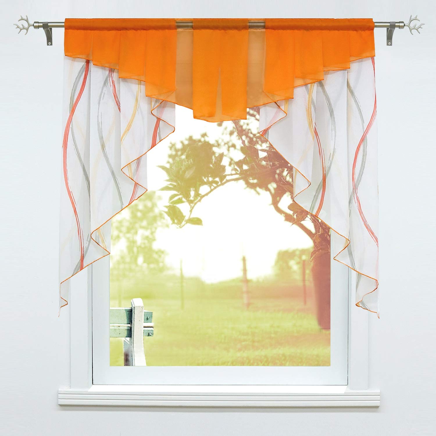 SCHOAL Kitchen Transparent Bistro Curtains Voile Short Curtains Small Window Curtains with Drawstring 1 Piece W x H 100 x 100 cm Orange