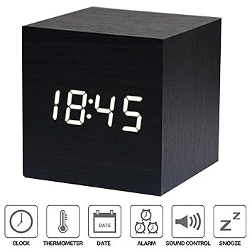 Wecker Digital Holz LED Uhr XAGOO LED Alarm Uhr, Hölzerne Wecker Cube Wecker, Mini-LED-Digital-Zeit Datum Temperaturanzeige -