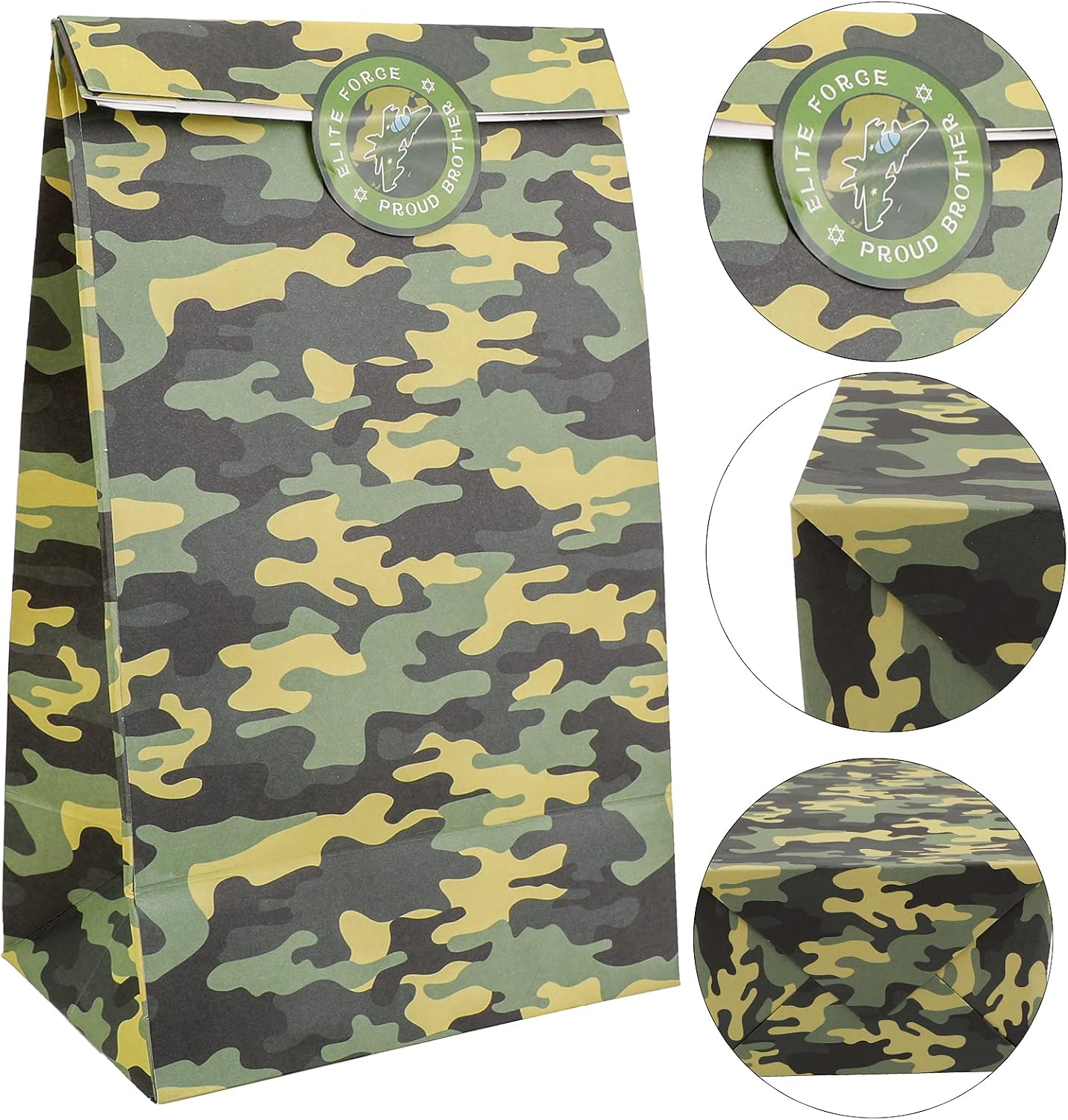 Qpout 24 Pack Camouflage Treat Bags With 36 Stickers, 4 Styles Military Theme Birthday Party Candy Cookie Bags - Image 4