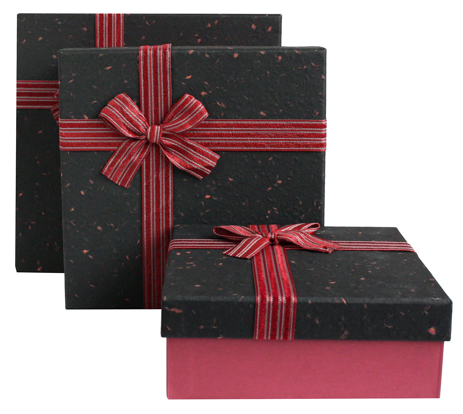 Emartbuy Burgundy/Black Rigid Gift Box with Ribbon Set of 3 – Large, Medium, Small – Luxury Cardboard Presentation Box|Premium Packaging for Hampers, Birthdays, Weddings, Corporate Gifting — image 1