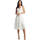 Dress the Population Womens Elisa Sleeveless Plunge Neckline Fit and Flare Midi Dress