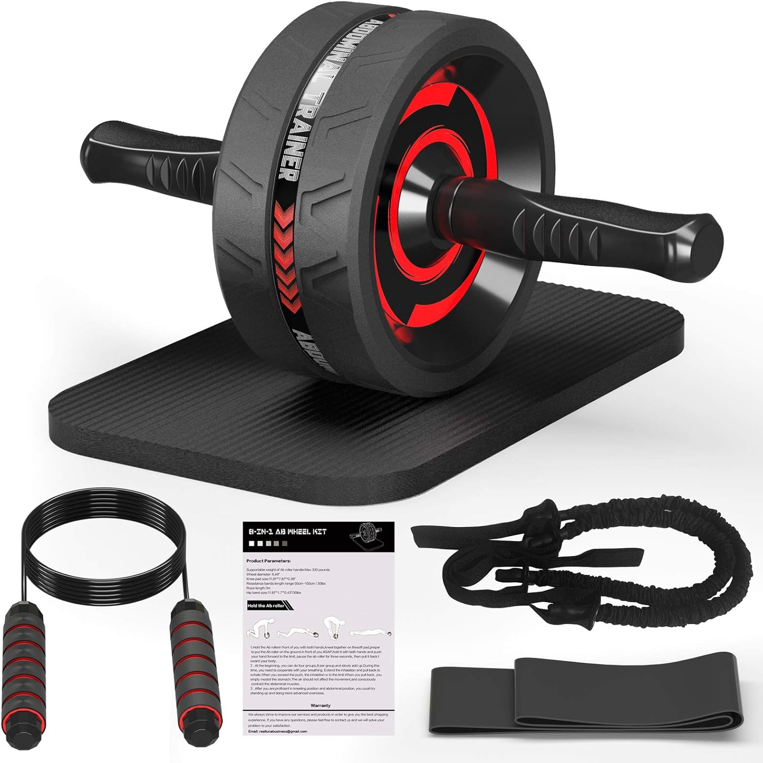 FELICIS 8-in-1 Ab Wheel Roller Fitness Kit, Ab Wheel Exercise Equipment, Sturdy Abs Wheel Roller for Home Abs Workout, Gym Abdominal Stimulator for Men/Women, Knee Pad/Jumprope/Resistance Bands