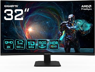 GS32QCA 31,5" Monitor Gaming Curvo QHD - 2560 x 1440, 180Hz, 1ms, 250 cd/m², FreeSync, HDR Ready, HDMI 2.0, Displayport 1.4