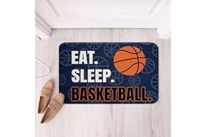 Feelyou Eat Sleep Basketball Bathroom Rugs Navy Blue Ball Game Soft Fleece Door Carpet Basketball Print Non Slip Bath Mat Spo
