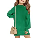 Haloumoning Girls Oversized Sweater Dress Kids Fall Long Lantern Sleeve Ribbed Knit Pullover Dresses