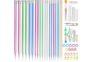 TCHRULES 64pcs Knitting Needle Set, 20pcs Aluminum Knitting Needles Set, Colored Straight Single Pointed Knitting Needles, 10size 3.0-10mm 9.8inch Length for Handmade DIY Knitting with Knitting Accessories