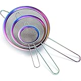 Rainbow Fine Mesh Strainer 3 Pieces Set, Colorful Flour Sifter For Baking, Stainless Steel Clander, Mutil-Color Matcha Tea St
