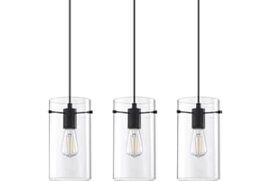 DORAIMI LIGHTING 1 Light Modern Kitchen Island Pendant Light 5 Inch 3 Pack Clear Glass Shade Black Pendant Lamp Farmhouse Hanging Light Fixture for Kitchen Island Dining Room Bedside