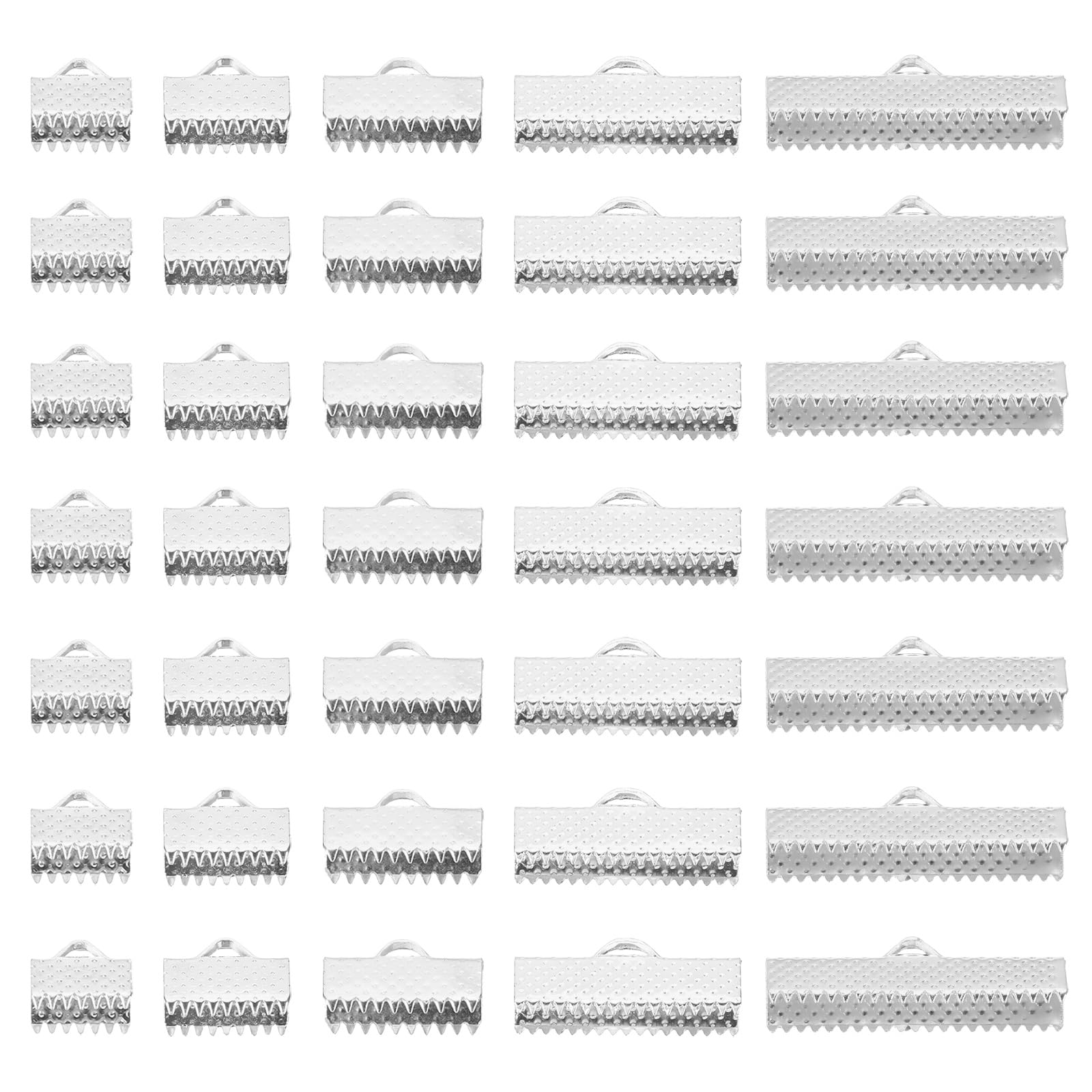 PATIKIL 8mm/10mm/13mm/20mm/25mm Ribbon Ends Crimp Clamp 150pcs Pinch Crimp End Bracelet Bookmark Cord Ends Fasteners Clasp for Leather DIY Craft Jewelry Making Silver