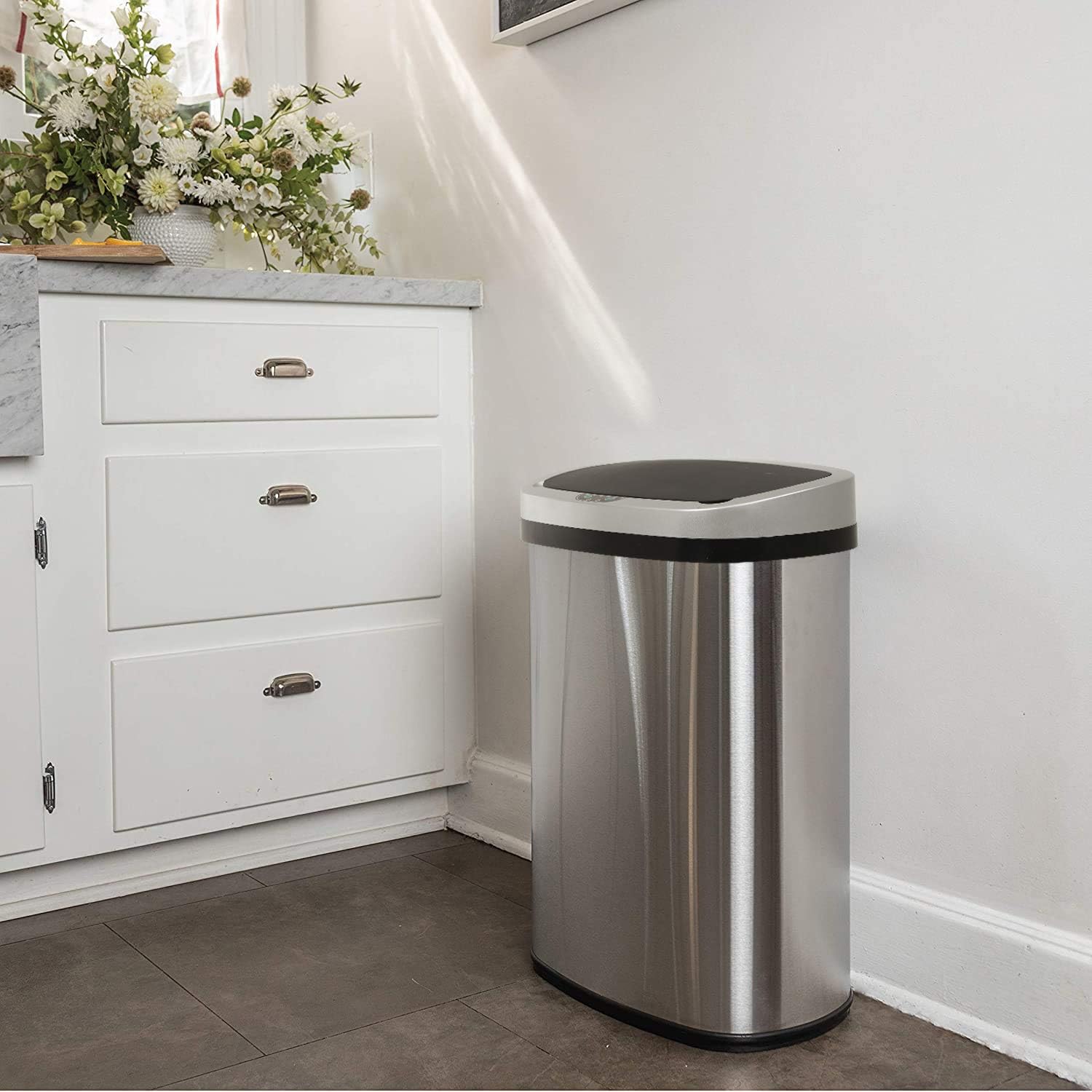 Automatic Kitchen Trash Can for Bathroom Bedroom Home Office 13 Gallon 50 Liter Automatic Touch Free High-Capacity Garbage Can with Lid Brushed Stainless Steel Waste Bin: Home & Kitchen