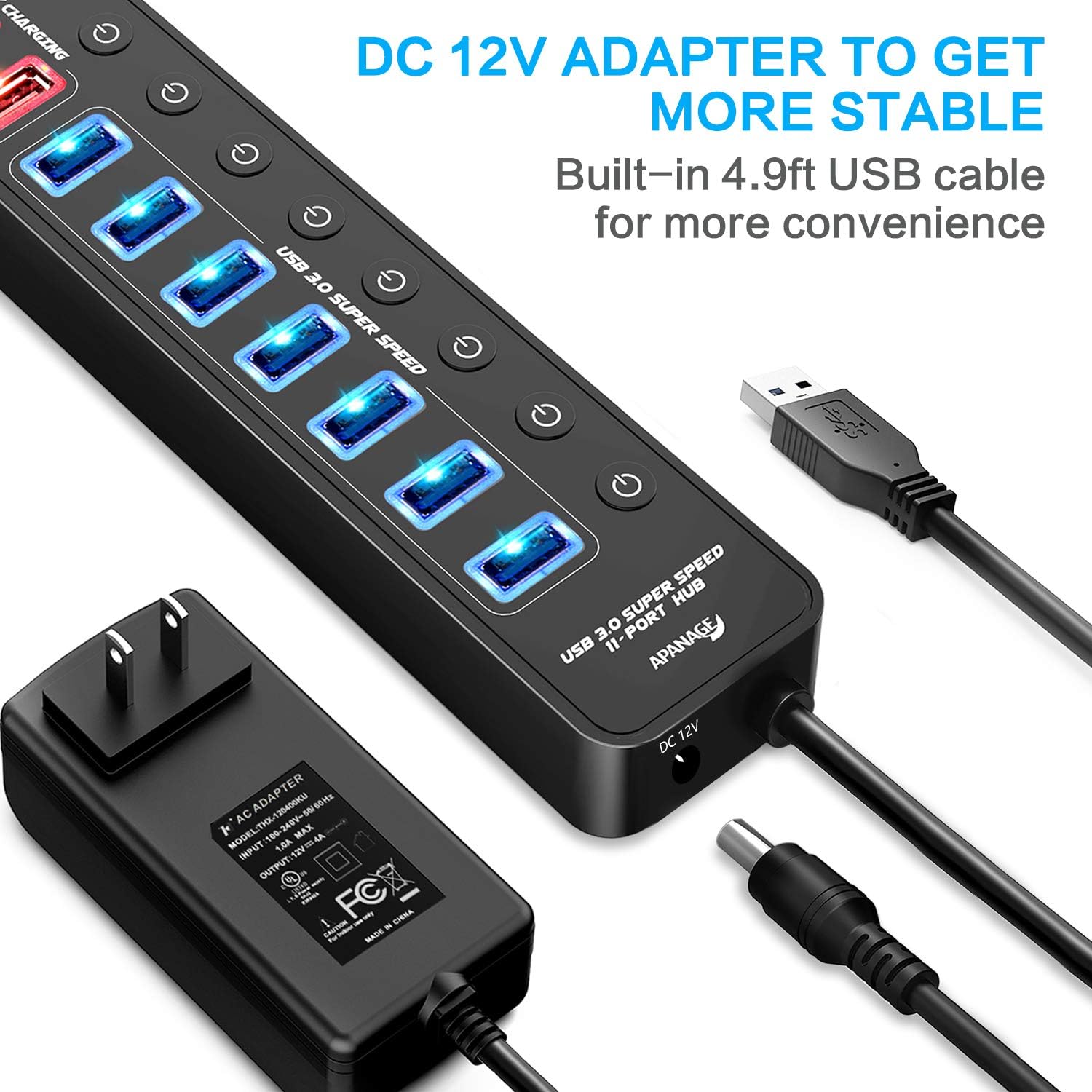 Amazon Com Apanage 11 Ports Powered Usb 3 0 Hub Splitter 7 Ports