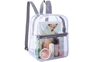 CLEARWORLD Stadium Approved Clear Mini Backpack, Heavy Duty Cold-Resistant Transparent PVC Backpack with Work, Security Travel & Stadium(Grey)