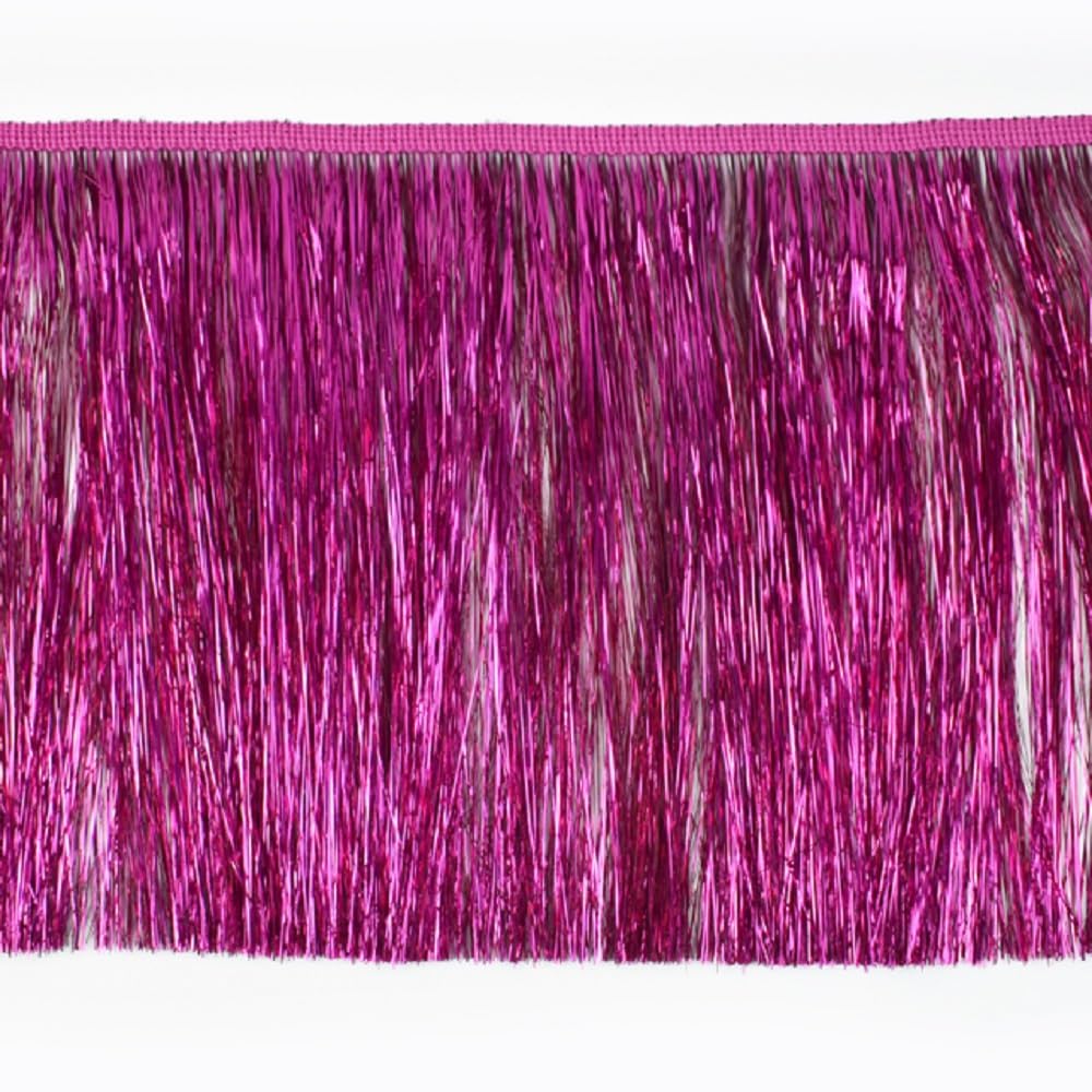 Yalulu 10 Meters Sequins Fringe Trim, Tinsel Fringe Trim, Metallic Lace Tassel Fringe Trimming for DIY Clothing Latin Decoration (Rose Red)