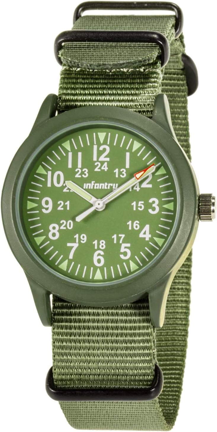 INFANTRY Mens Army Military Field Analog Watch Green Nylon Quartz Wrist