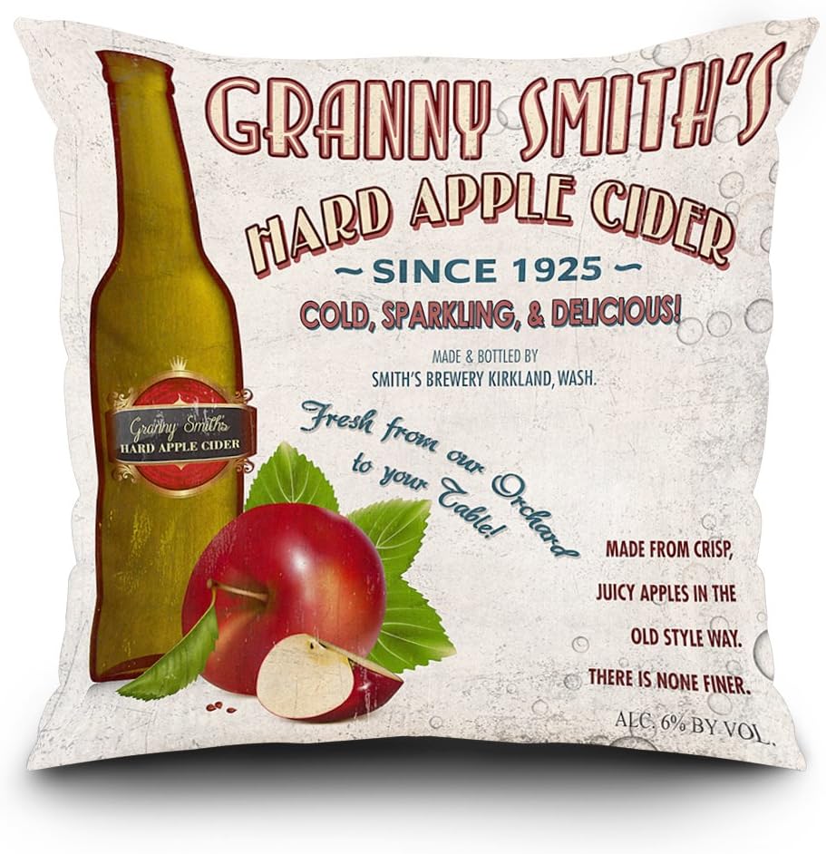 Lantern Press Granny Smith's Hard Apple Cider Vintage Sign (16x16 Spun Polyester Pillow, Square)