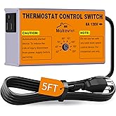 Makevivi Attic Fan Thermostat Control, Plug &amp; Play Socket Design, 5Ft | UL-Certified Cord, Precision Temperature Control (&plusmn;1.8&deg;F), 1600W Overload Protected, Garage Workshop Greenhouse Chicken Coop