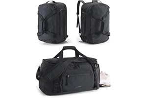 BAGSMART Gym Backpack for Men Sports & Weekend Travel, 4-in-1 Convertible Travel Duffle Bag with Shoes Compartment & Wet Pocket, 38L Gym Bag for Women (Jet Black)