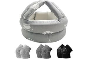 IULONEE Toddler Infant Helmet & Baby Knee Pads 3 Pairs, No Bump Safety Head Cushion Bumper Bonnet Adjustable Protective Cap Breathable Mesh Child Safety Hat for Running Walking Crawling