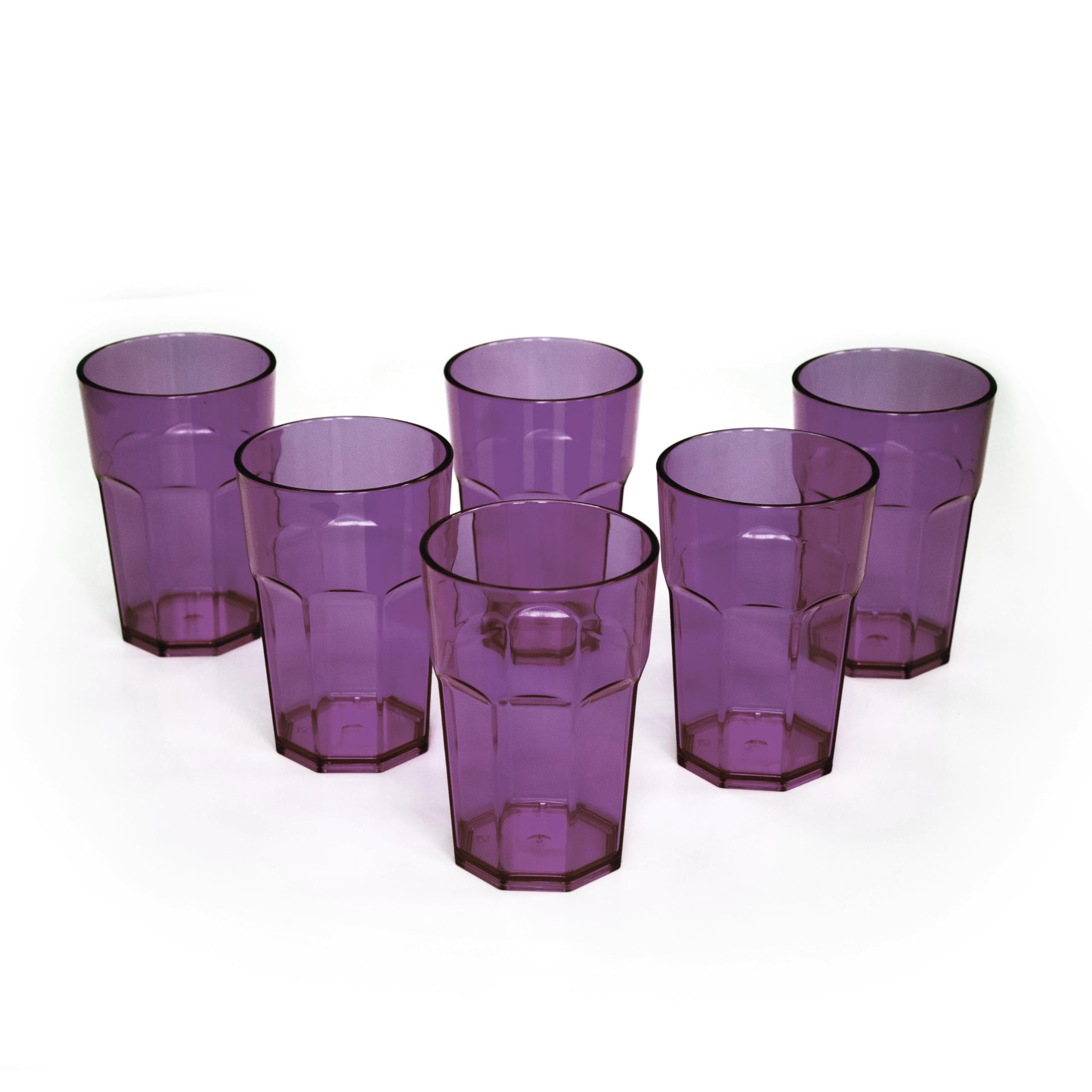 Omada Design Set of 6 Glass or Long Drink Plastic Cups, 14,95 OZ, 4,91 inch Tall, shatterproof, Octagonal, Stackable and Dishwasher Safe, Violet
