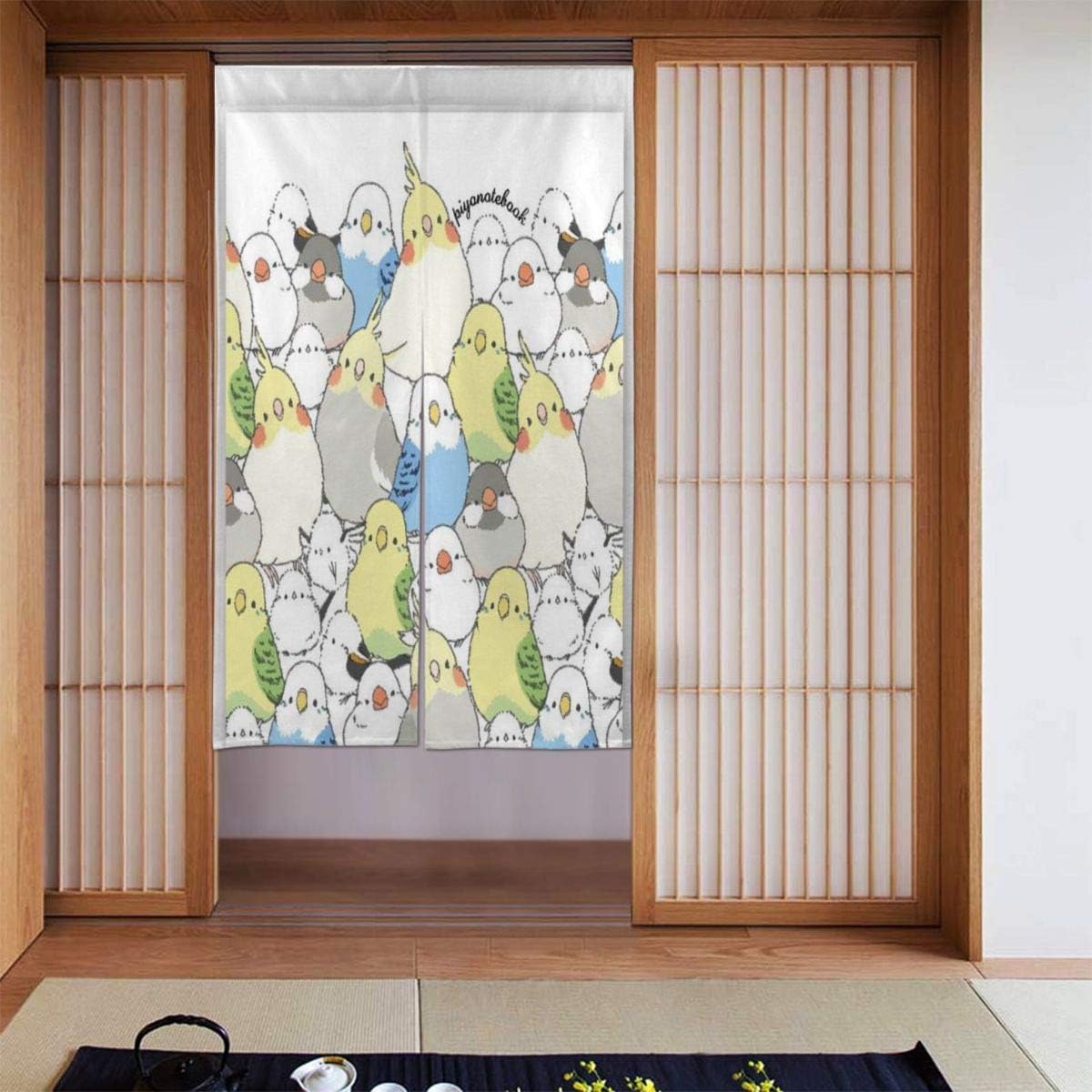 Amazon インコ イラスト のれん 間仕切り 遮光 断熱 暖簾 ロング 目隠し カーテン 玄関 幅８５cm 丈１５０cm かわいい おしゃれ 年中使用 シンプル のれん オンライン通販