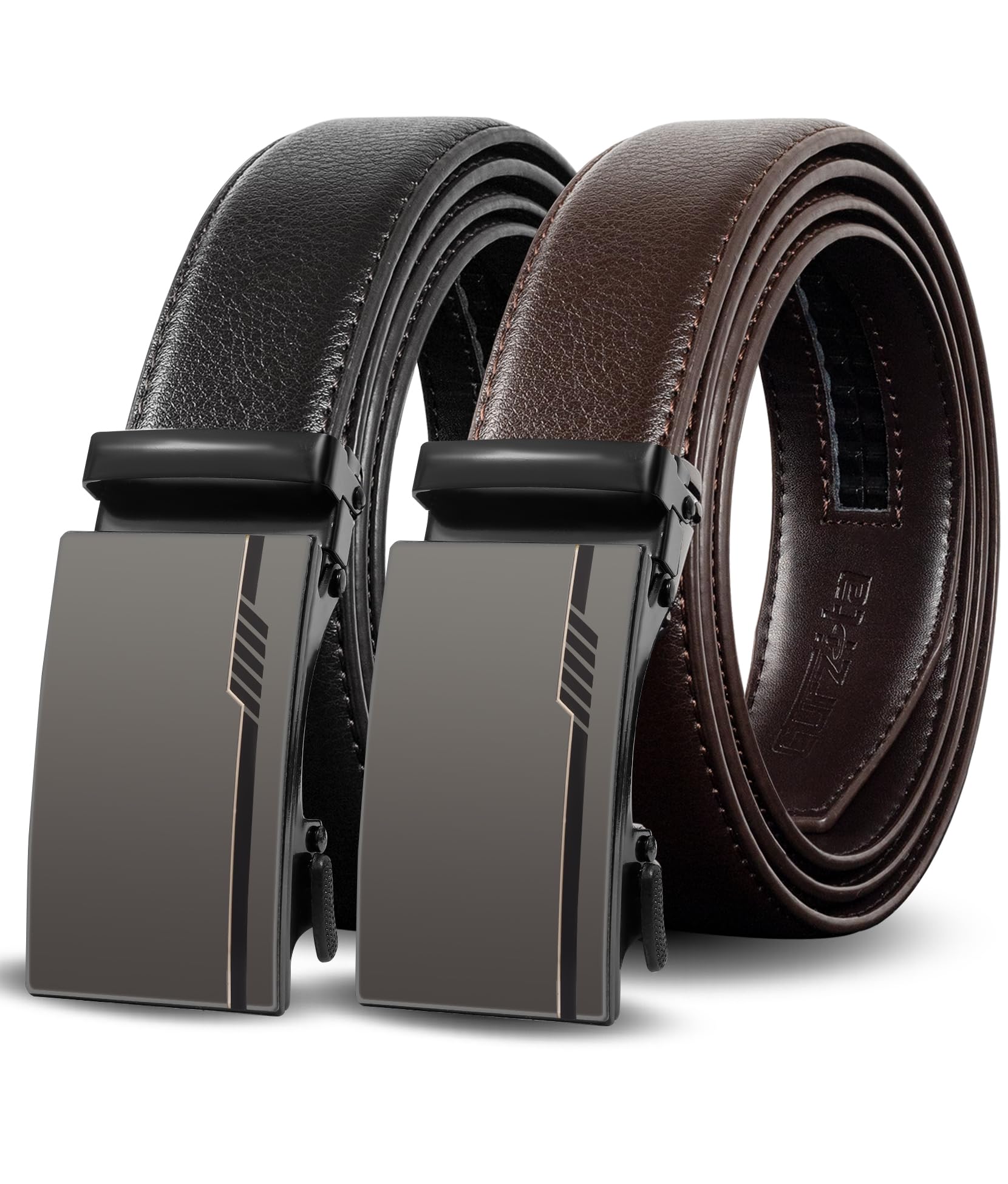 Truyis Mens Ratchet Belts Leather-2 Packs,Adjustable Slide Belts,Holeless Belts For Gifts Men Dress Casual 1 3/8