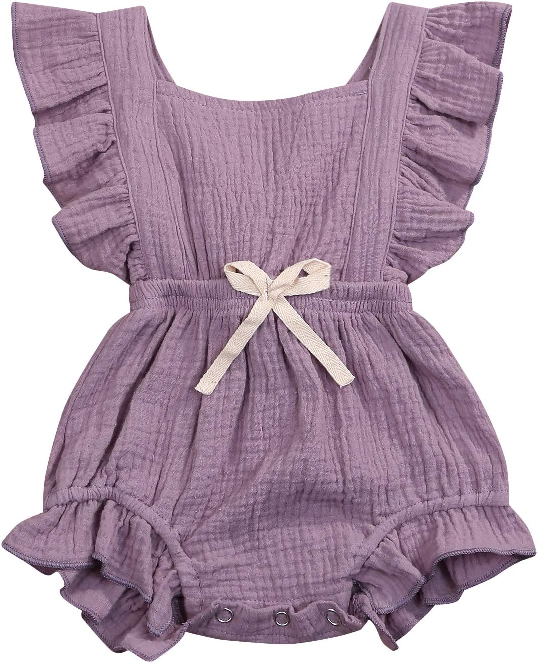 Baby Girls Ruffle Romper Newborn Sleeveless Onesies Infant Flutter Sleeve Bodysuit Linen Jumpsuit