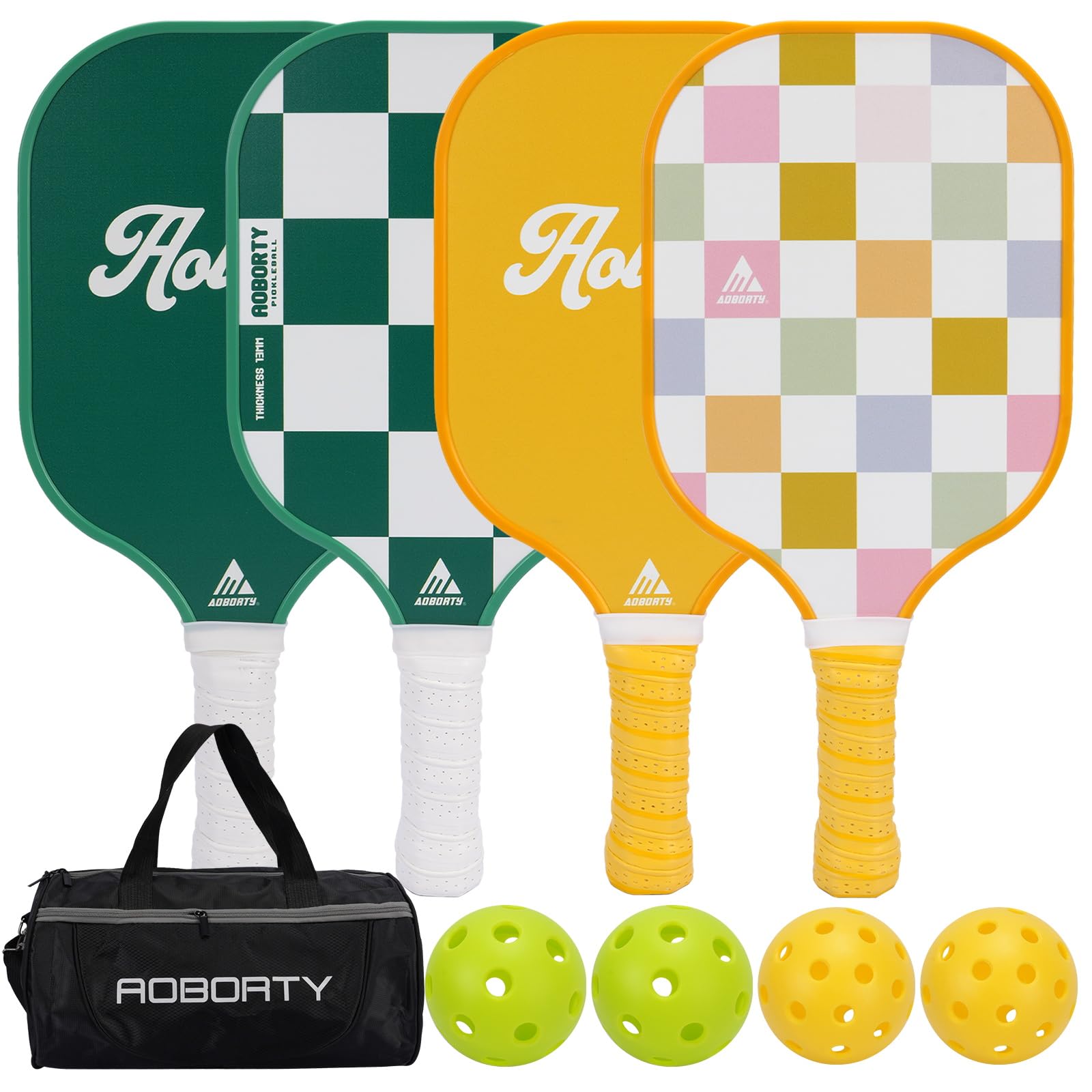 AOBORTY Pickleball Paddles 4 Pack - USAPA Light Graphite Premium Rackets Fiber Face & Polymer Honeycomb Core Pickleball Set with 4 Outdoor Indoor Balls Including Portable Carry Bag Image