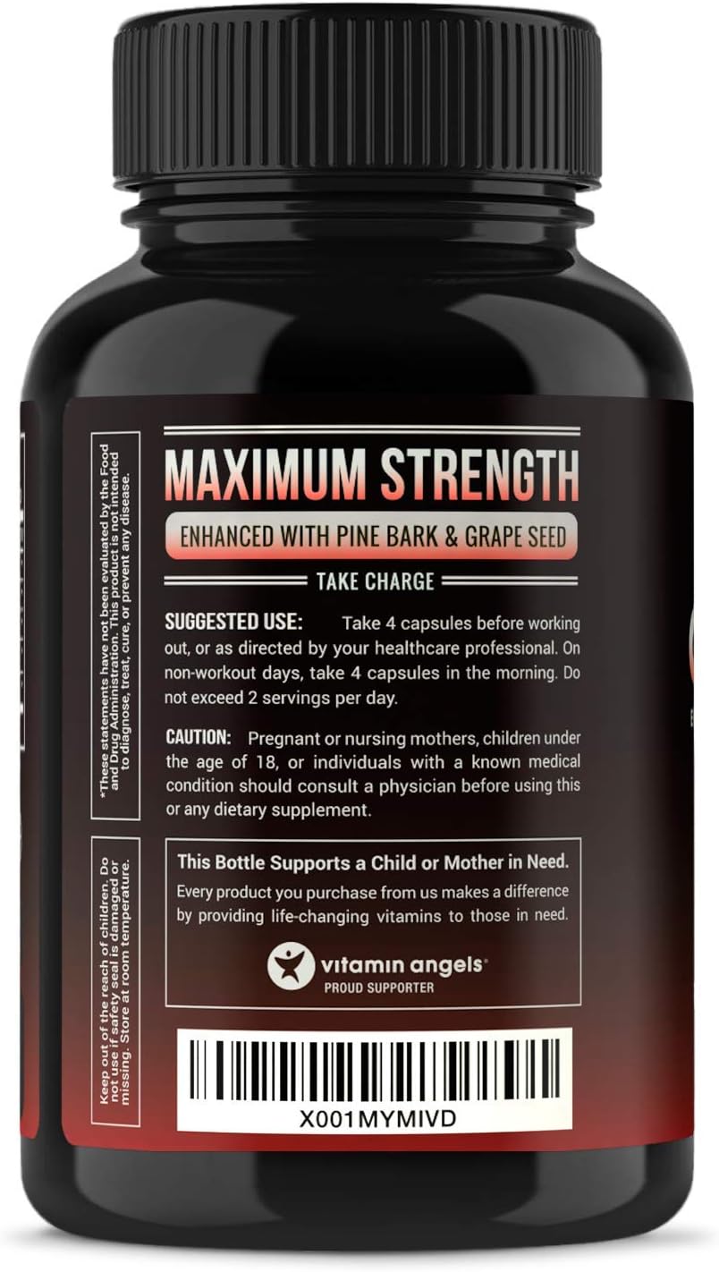 Nitric Oxide Supplement with L Arginine, Citrulline Malate, AAKG, Pine Bark & Grape Seed Extract - Powerful NO Booster for Muscle Growth, Strength, Vascularity, Energy & Blood Flow- 120 Vegan Capsules: Health & Personal Care