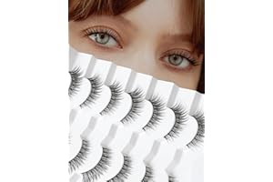 Natural Cat Eyelashes False Lashes Wispy 14mm False Eyelashes Natural Look 0.1MM Thin Band Strip Lashes Pack C Curl Fake Eyelashes Wispy Cat Eye Lashes 3D Volume Siligli Lashes 7 Pair