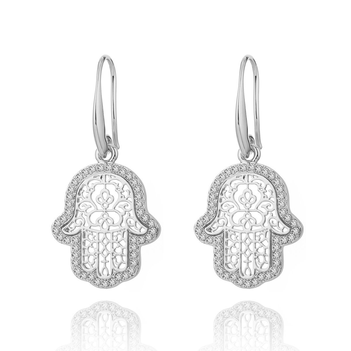Women’s Dangle Earring, Palm Shape Drop Earring for Girls Anti-allergy Earring Gold or Silver Plated Earring with Crystal (Silver Plated)