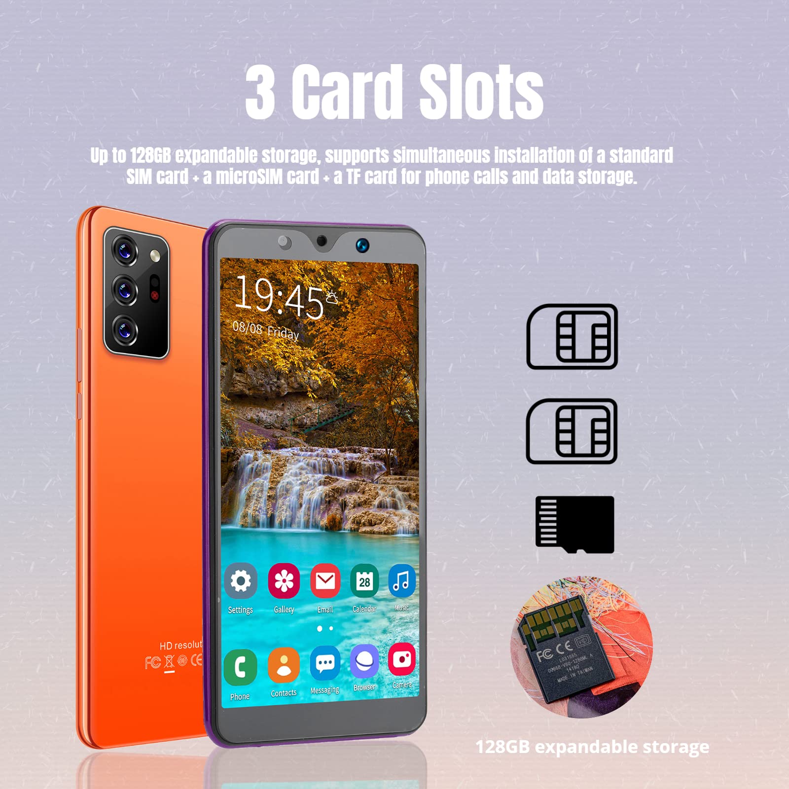5.72in HD Full Screen Smart Phone, Note30 Plus Unlocked Smartphones, Dual Cards Dual Standby, 512MB+4GB Cell Phones, for Android 4.4.2, Support +BT+FM (Orange)