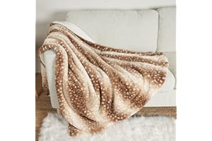 COZY KISS Christmas Deer Print Blanket, Waterproof Pet Blanket, Woman Sofa Bed Couch Faux Fur Throw, Liquid Pee Proof for Large Dog or Cat, Reversible, Washable, Ultra Soft, 50x60 inch, Brown